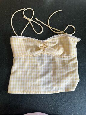 Edikted Yellow Gingham Tie-Strap Crop Camisole